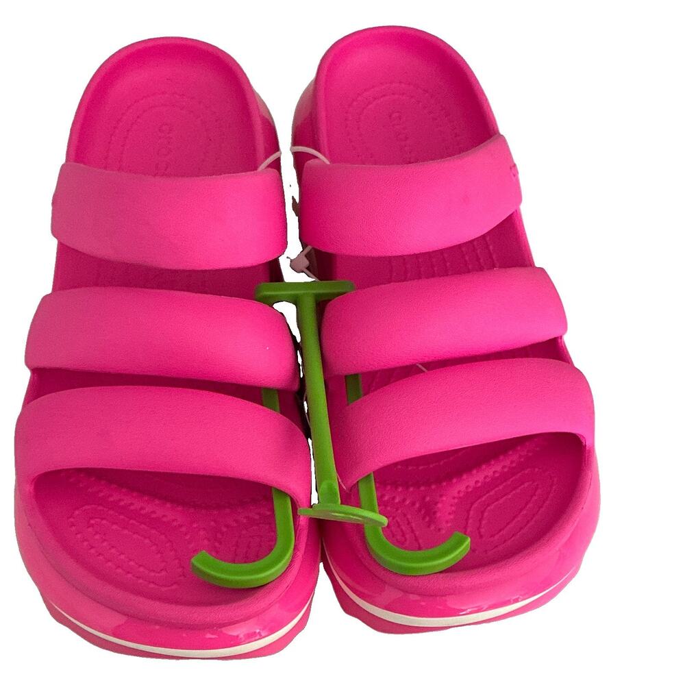 NWT Crocs Strappy Platform Sandals Pink/White Womens US 10 Slip On 209842-6TW